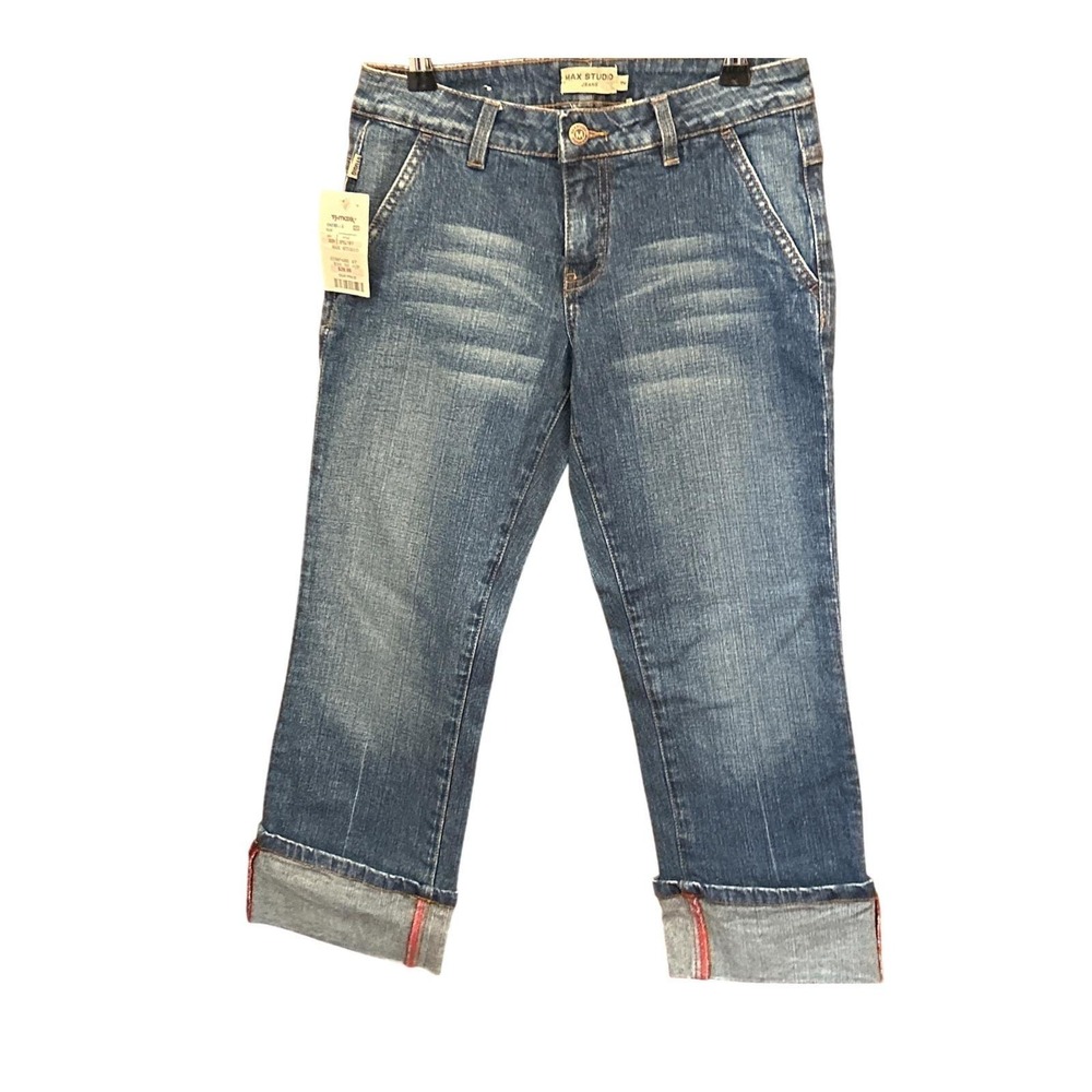 Y2K Deadstock Max Studio Jeans Cropped Denim Retro Cuffed McBling Indie Gorpcore